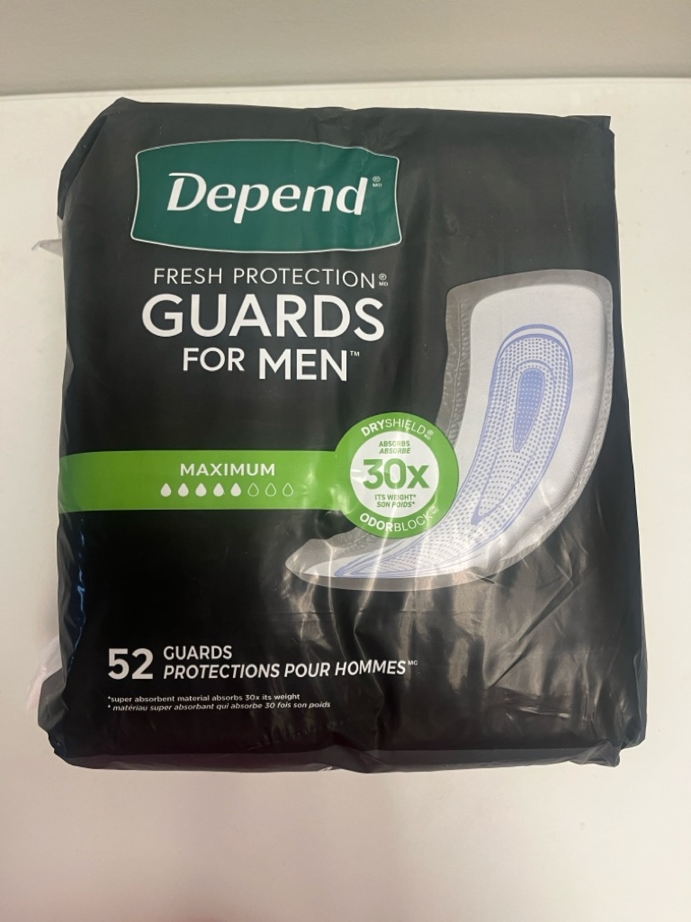 Depend Fresh Protection Guards for Men - Maximum Absorbency (Black/Green)